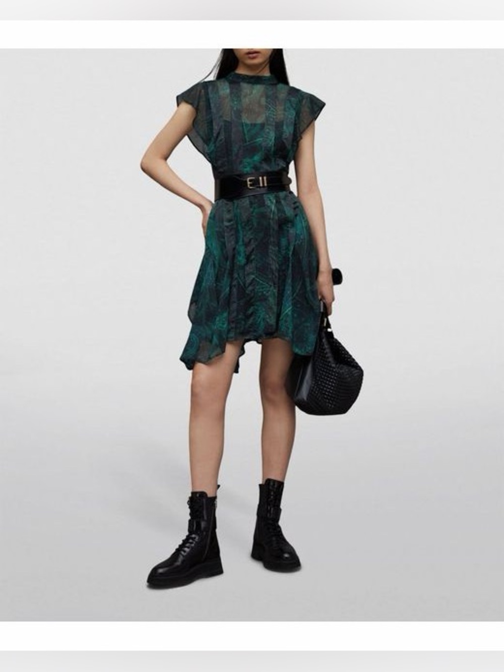 AllSaints Fleur Ziggy Asymmetric Hem Zig Mini Dress, Size 10 - Picture 6 of 12